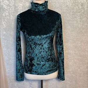 Beauty  Dress Emerald Green velour  Turtleneck M Vintage